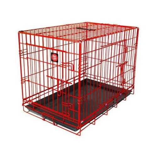 Gaiola vermelha para cães com duas portas