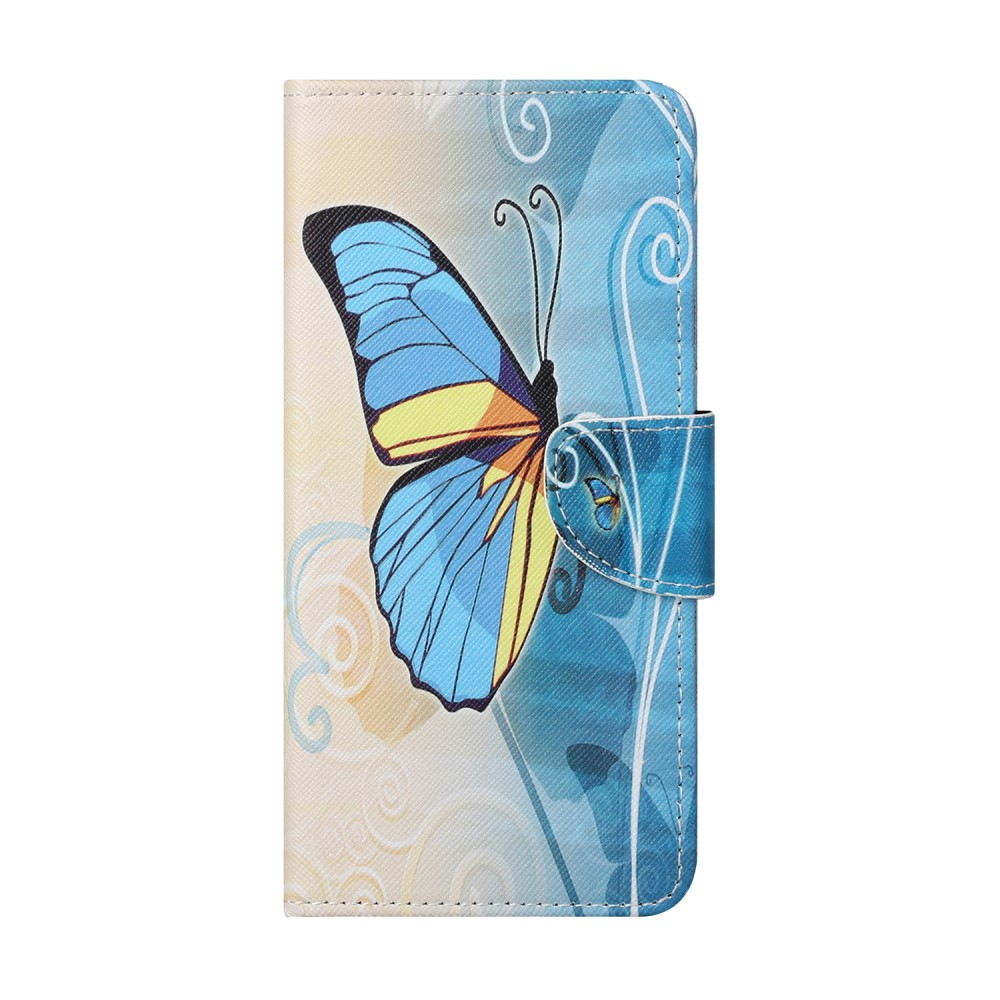 iPhone 13 Leder Tasche mit Kartenfach Schmetterling - Blau