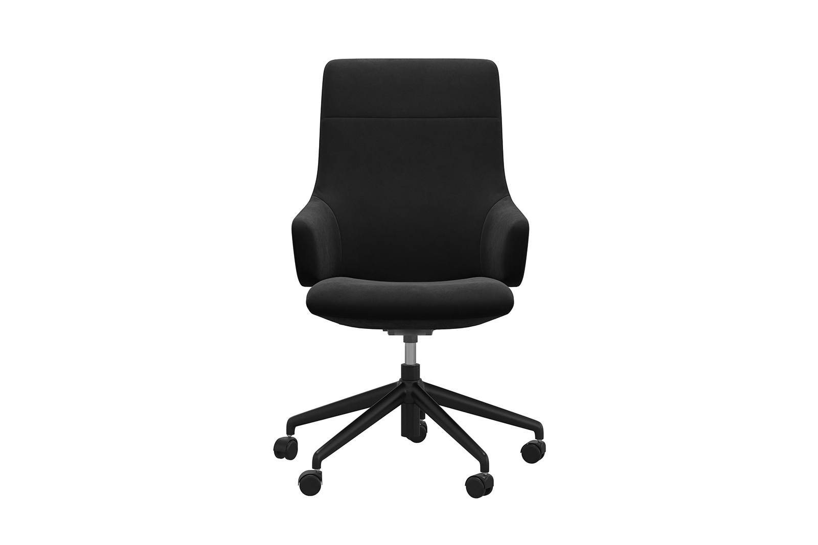 Chilli kontorstol Høy stol i tekstil Grace Dark Grey med arm og matt sort understell