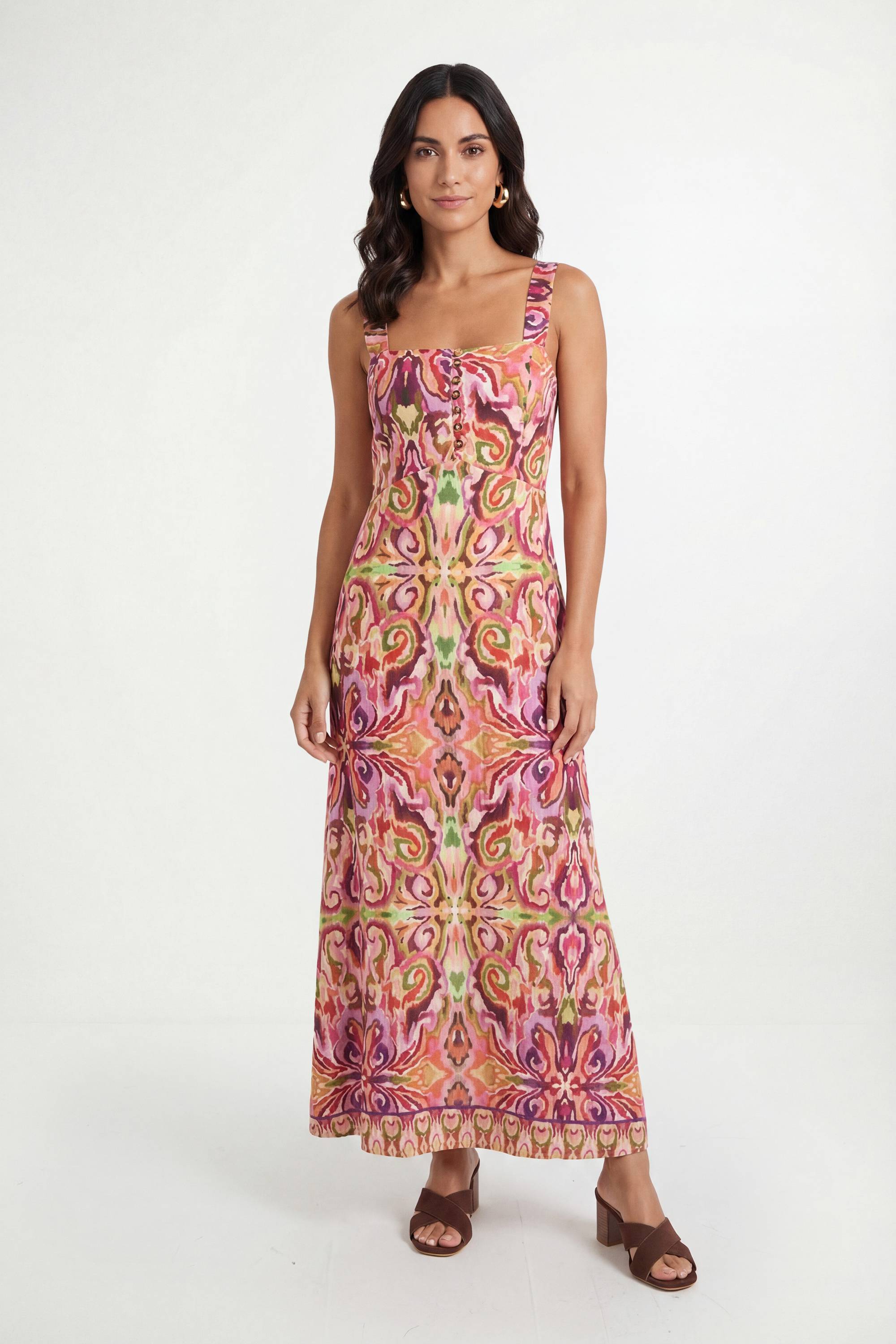 Wallis Robe Longue À Imprimé Tropical D'été