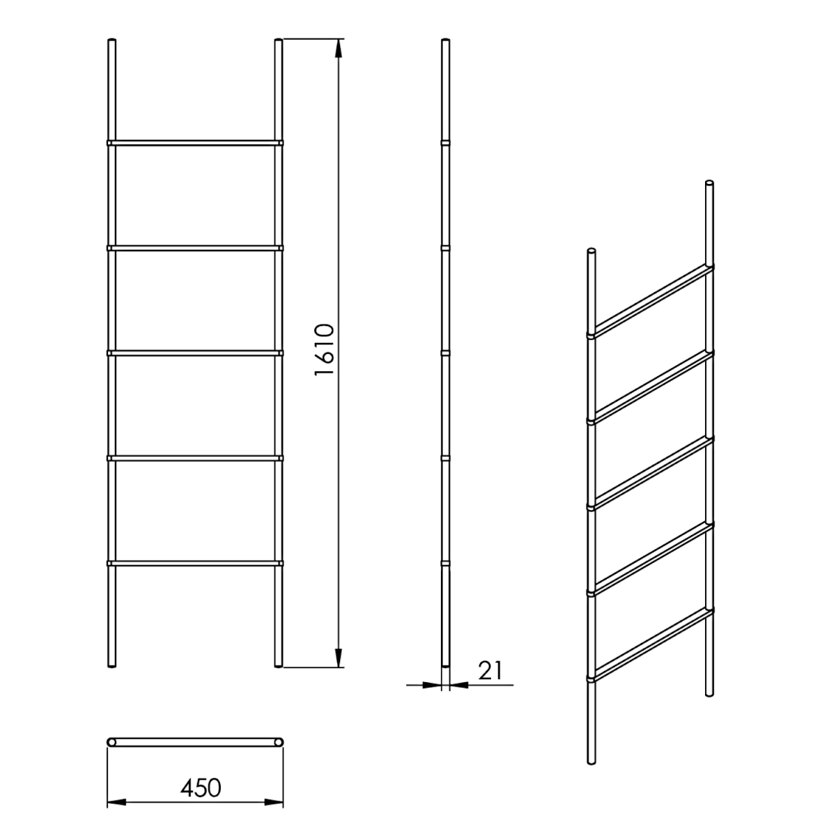 Gedy Kenta handdoek ladder 45x160cm zwart/bamboe