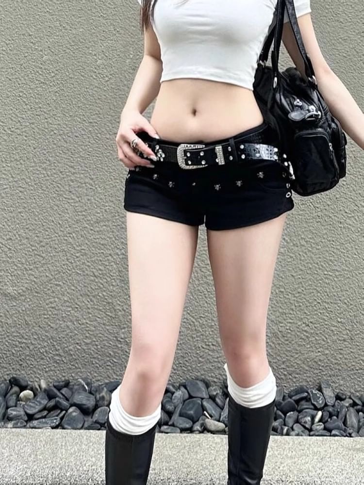 Litoya - Lage denim hotpants met studs