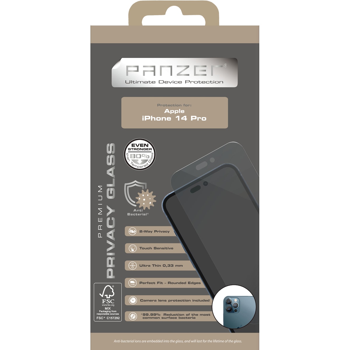 Panzer personvern skjermbeskytter iPhone 14 Pro (sort)