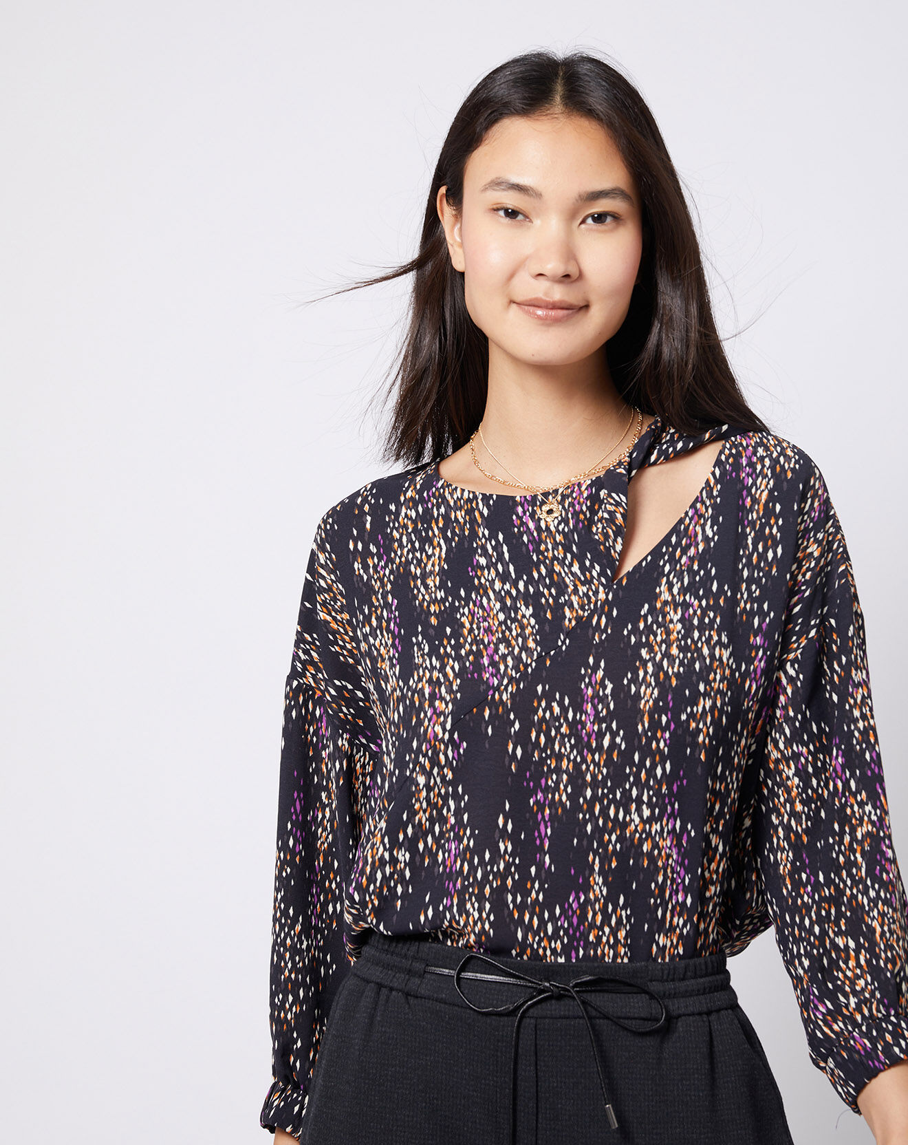 Esprit Blouse fluide à motif et découpe multicolore