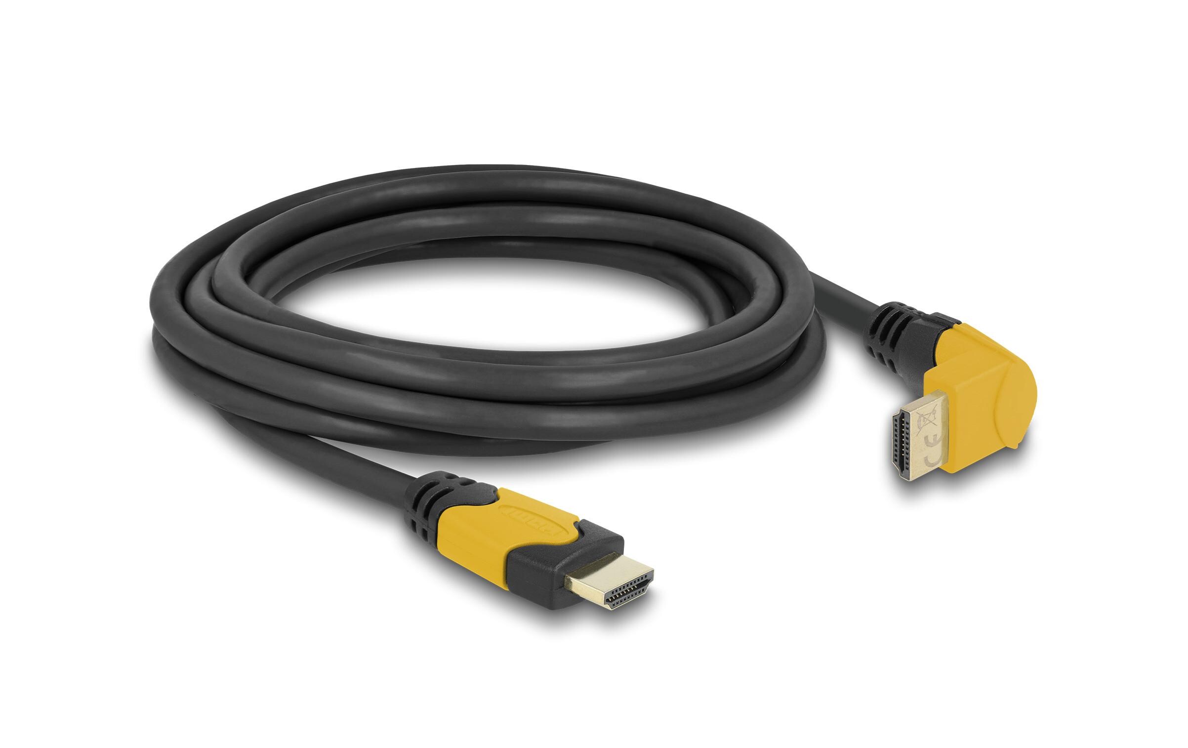 Kabel Oben gewinkelt 8K 60Hz HDMI - HDMI, 3 mDelock High Speed HDMI Kabel Stecker gerade zu Stecker 90° oben gewinkelt 48 Gbps 8K 60 Hz 3 m