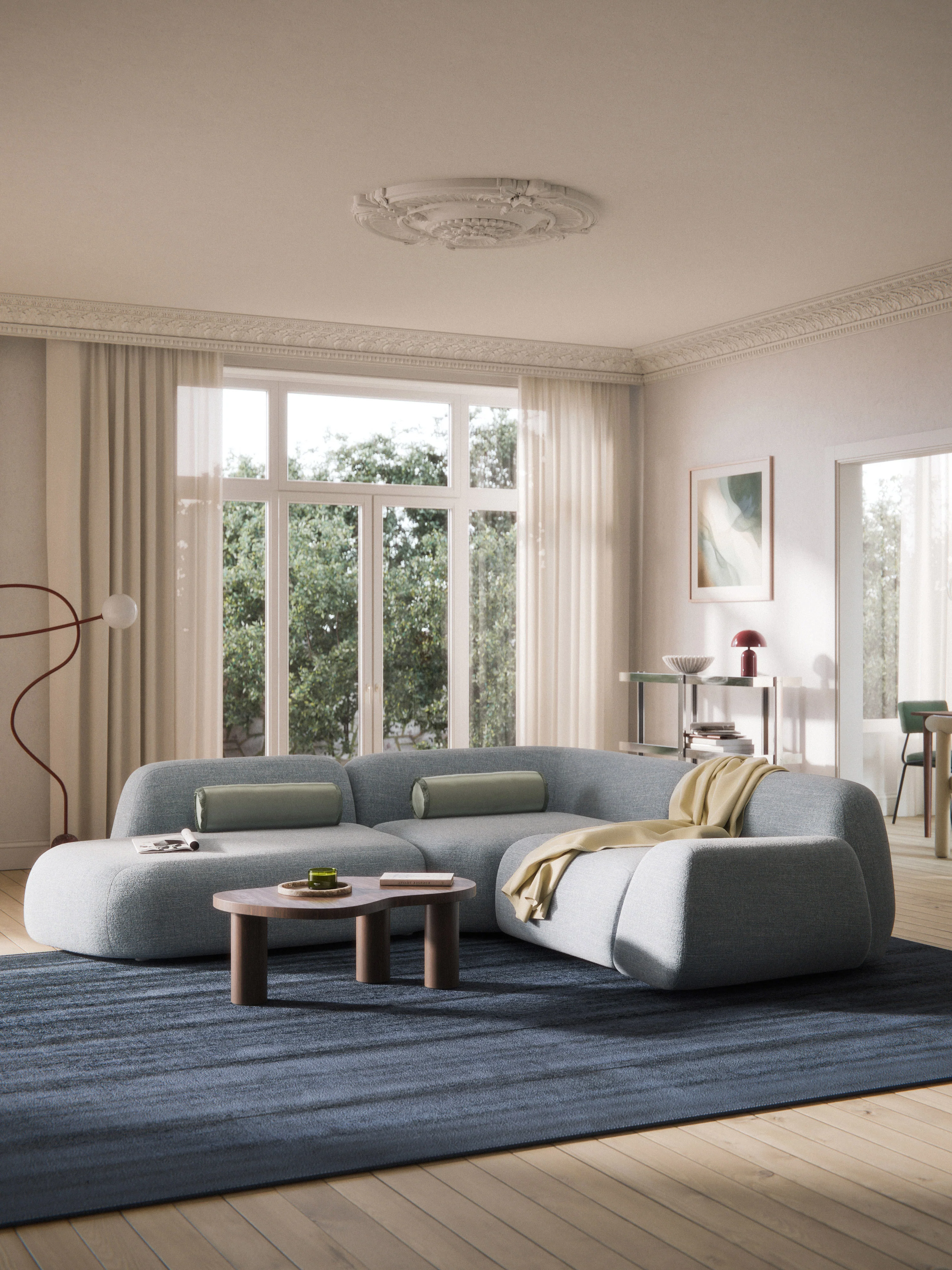 Modulaire bouclé hoekbank Wolke (4-zits) met chaise longue