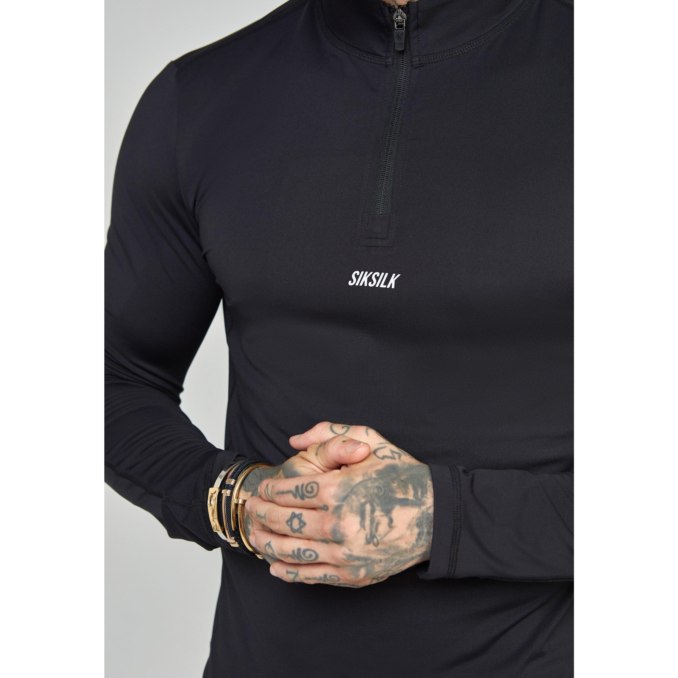 SikSilk Camo Sports Muscle Fit Quarter Zip Long Sleeve Top Mens
