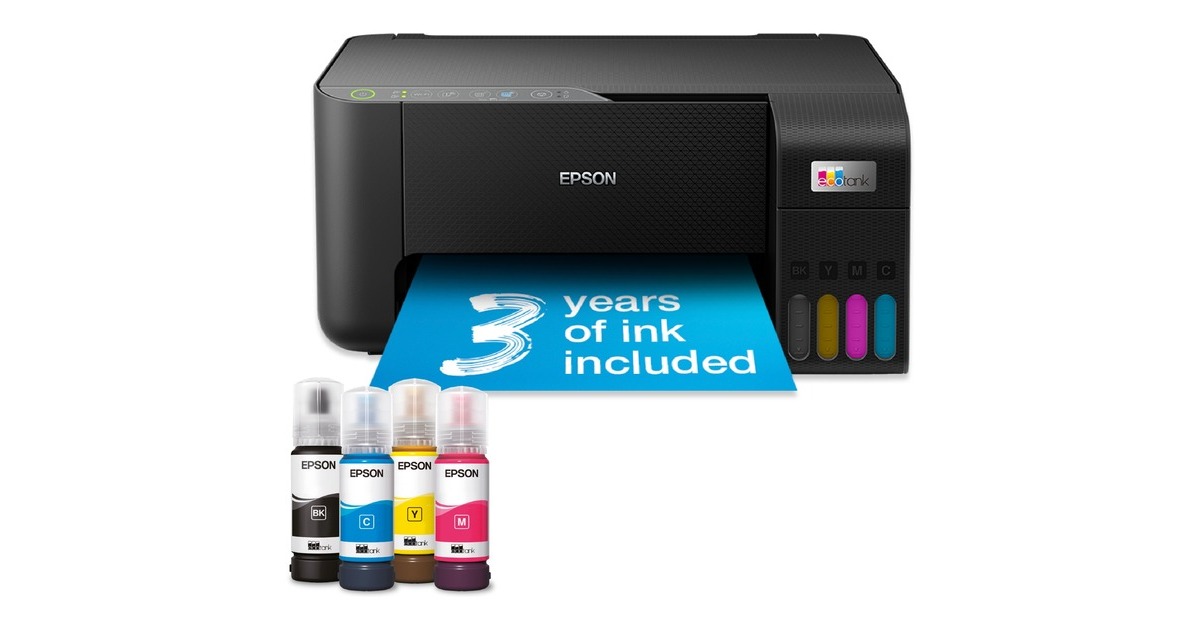 EpsonEcoTank ET-2860 A4 multifunctionele Wi-Fi-printer met inkttank all-in-one inkjetprinter  (Zwart, Scannen, Kopiëren, inclusief tot 3 jaar inkt)