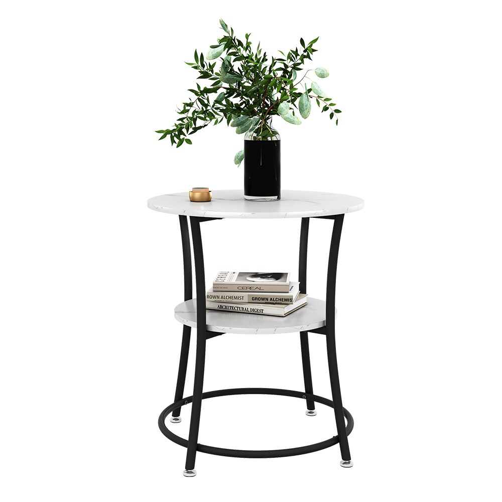 Vicco Couchtisch Quebec Marmor Weiß 50 x 55 cm offene Ablage