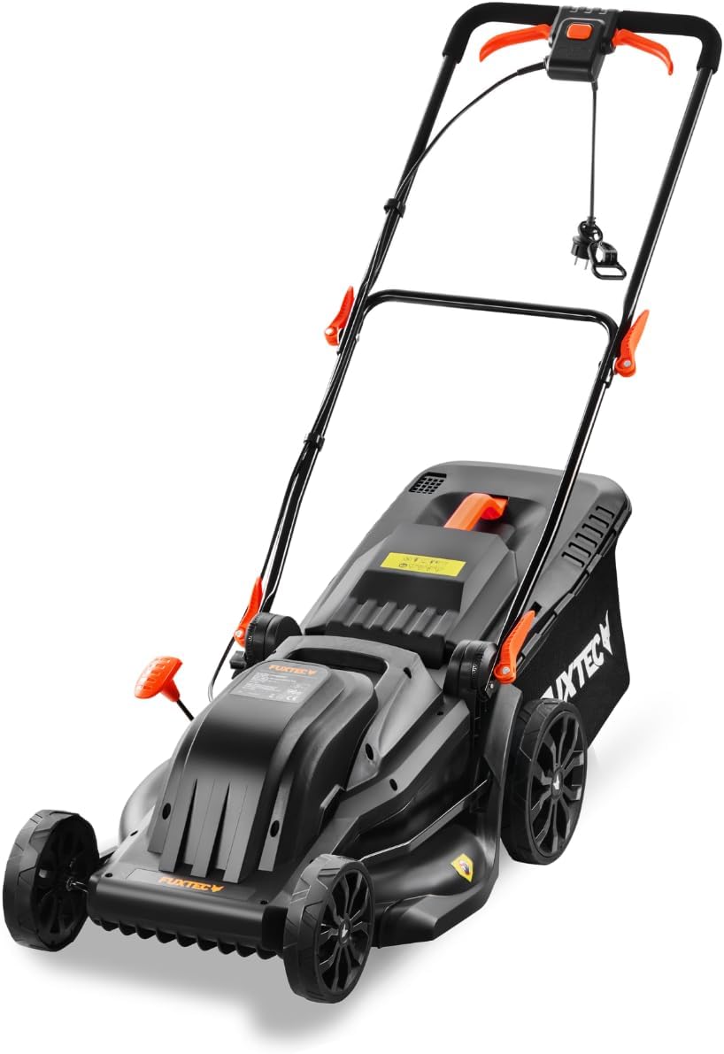 FUXTEC Elektro Rasenmäher FX-RME43, Elektromäher mit 43 cm Schnittbreite, 45 L Grasfangkorb, Variable Schnitthöhe 25-75mm, geräuscharm