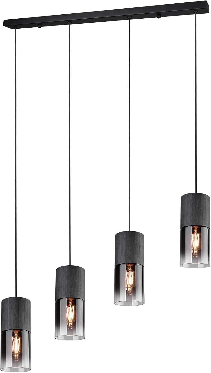 Trio Leuchten Pendelleuchte Robin 310600432, Metall Schwarz matt, Glas rauchfarbig, exkl. 4x E27, Schwarz Matt/Rauchfarbig