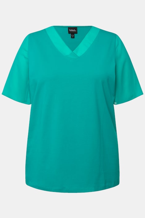 T-Shirt, Chiffon-Blende, V-Ausschnitt, Chiffon-Halbarm