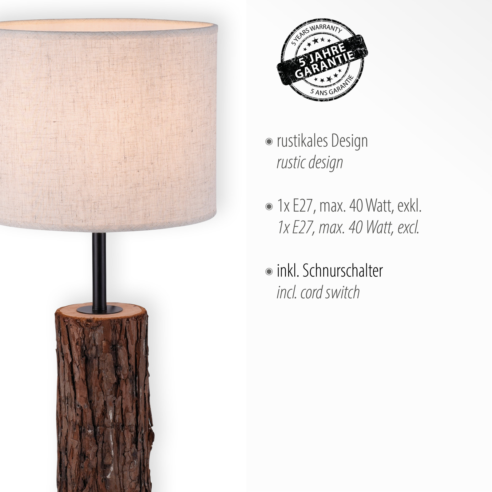 Tischleuchte - Holz-natur - 50 cm hoch