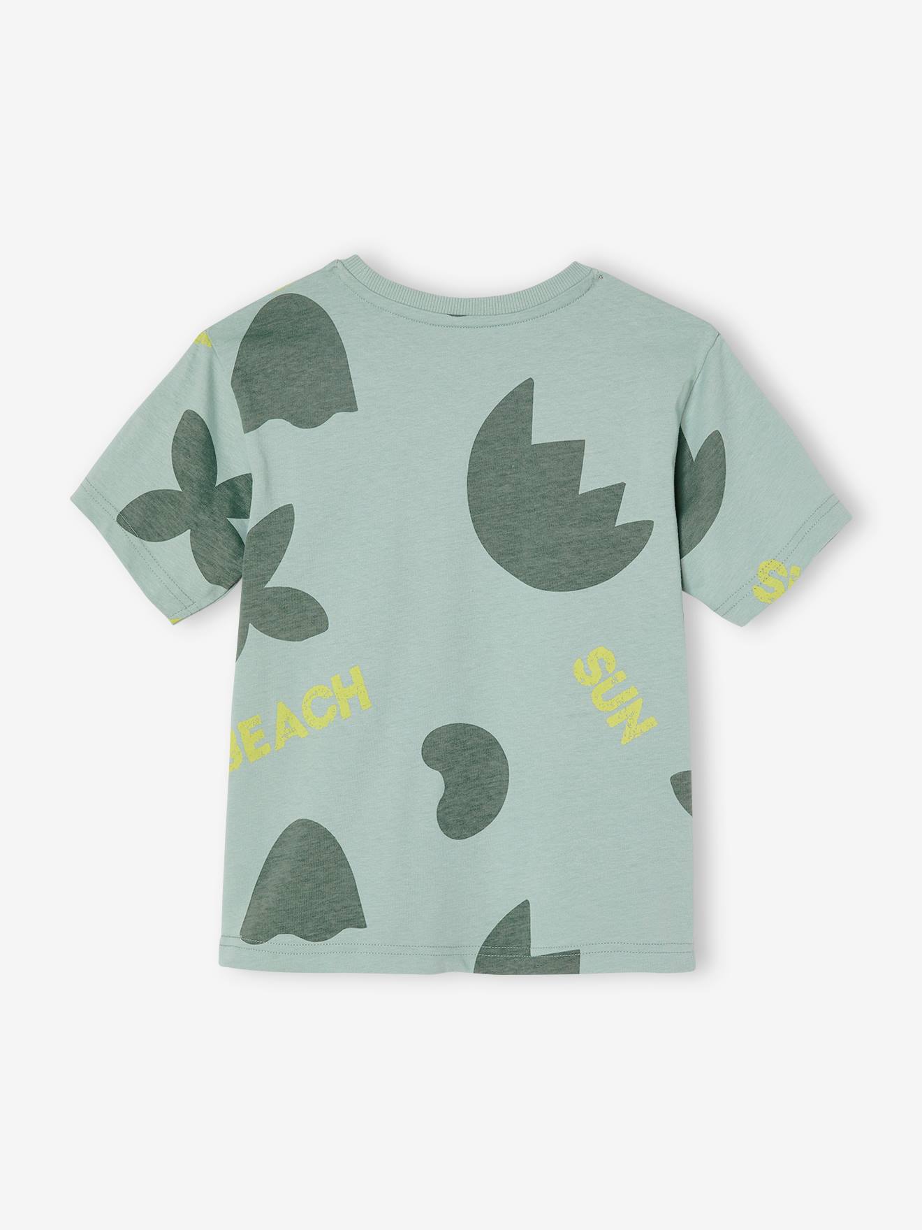 Camiseta infantil masculina com estampas exóticas gigantes, azul ardósia