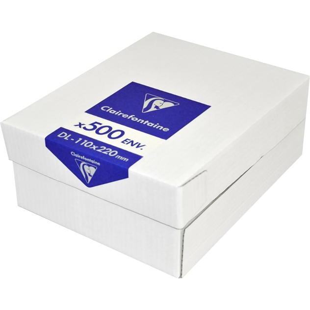 Enveloppe Clairefontaine 90 g/m² blanche sans fenêtre avec bande de protection - Boîte de 500