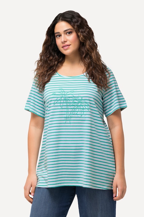 T-Shirt, Ringel, Palmenstickerei, Rundhals, Halbarm