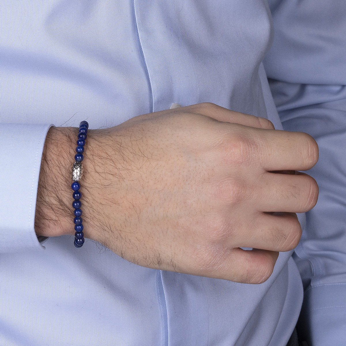 Bracelet argent 925 perles lapis lazuli 21cm