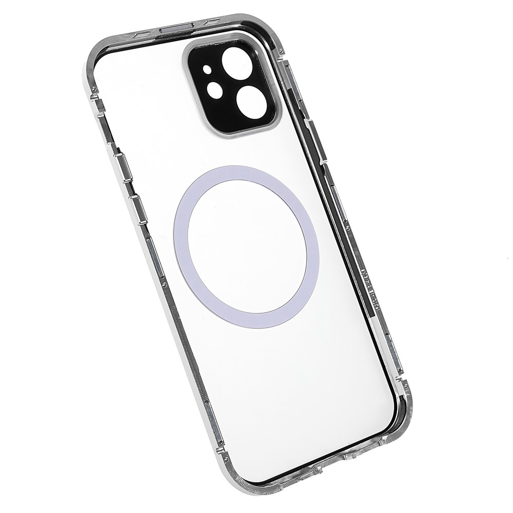 iPhone 12 MagSafe Magnetische Alu Schutzhülle mit Panzer Glas Backcover   Display- / Kameraglasschutz (Magnet-Technologie) - Silber