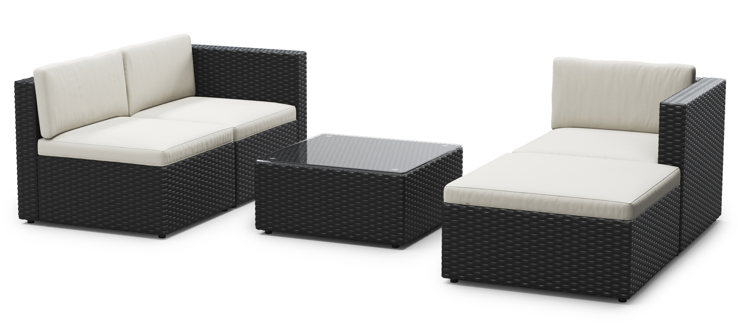 Rattanlounge MALIBU schwarz/beige