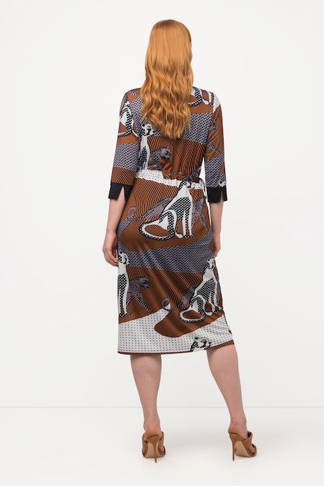 Slinkykleid, Leoparden-Design, V-Ausschnitt, 3/4-Arm