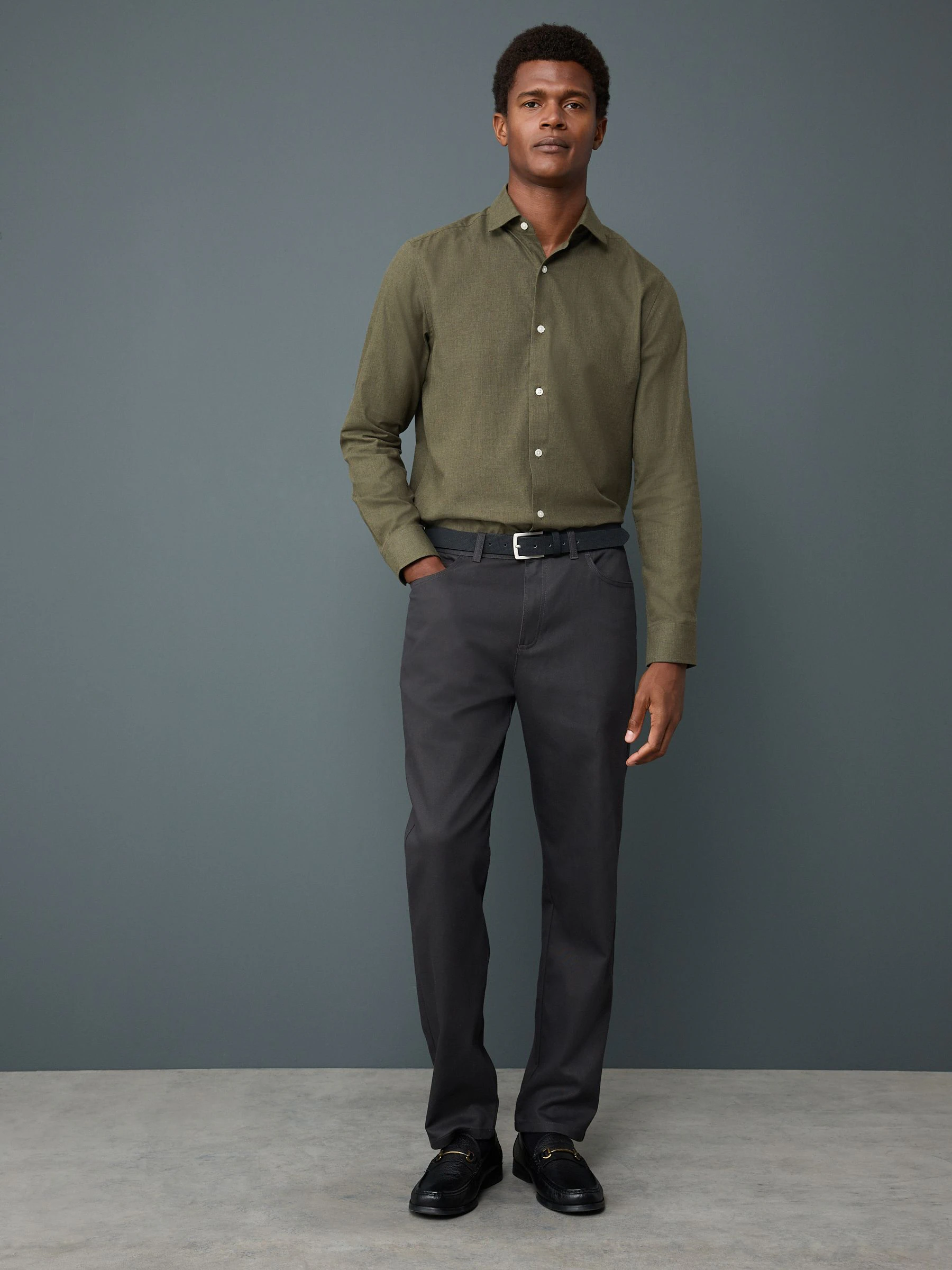 Zwart - Straight fit - Smart Brushed Cotton TENCEL™ Lyocell Blend Chinos With Belt