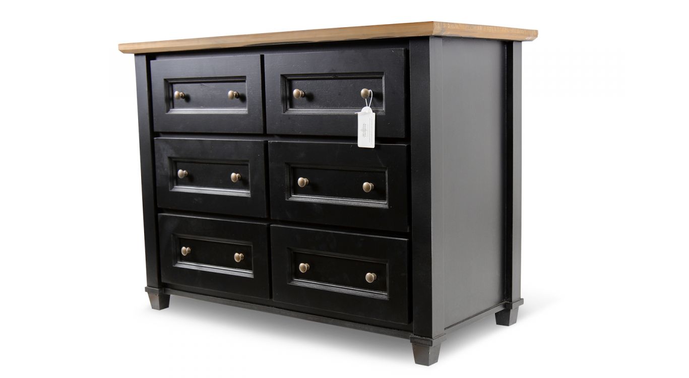 Commode 6 tiroirs bois noir 100x49x73.8cm - bois-mdf