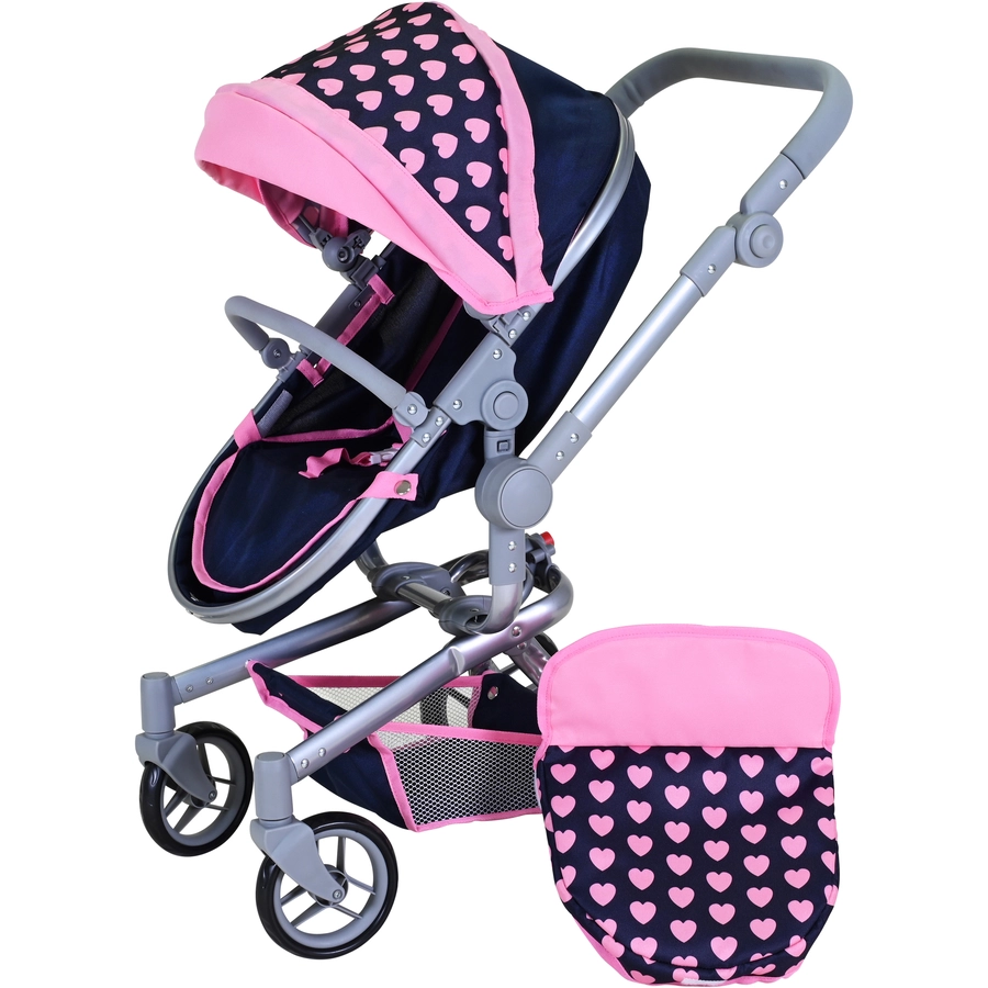 knorr toys® Puppenwagen Boonk - Pink Hearts blau