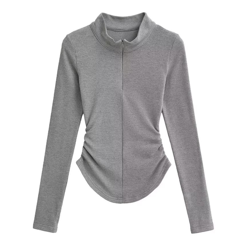 Asiris - T-shirt met lange mouwen en hoge hals en effen smokwerk