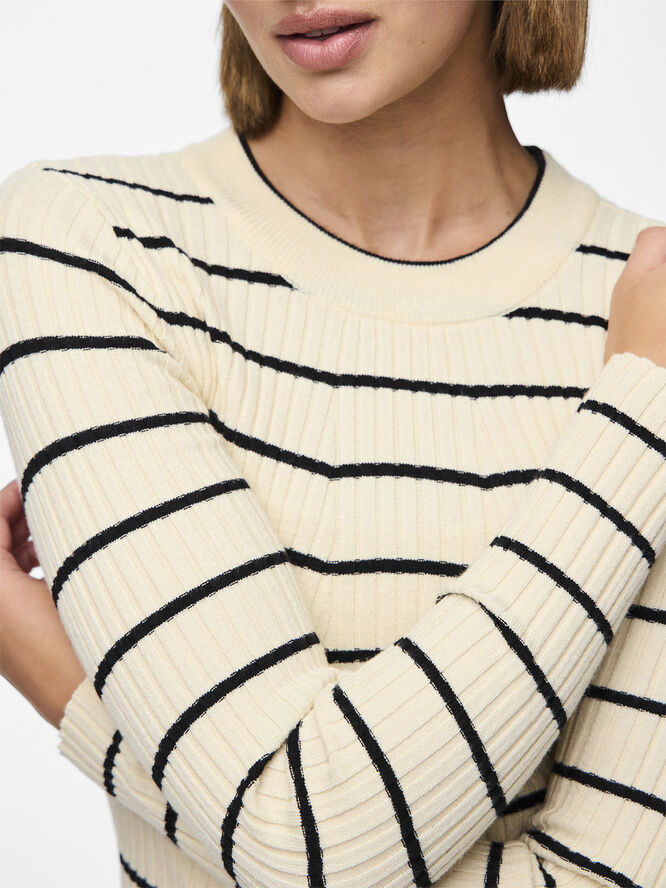 Pieces PCCRISTA LS O-NECK KNIT NOOS BC Birch/black narrow