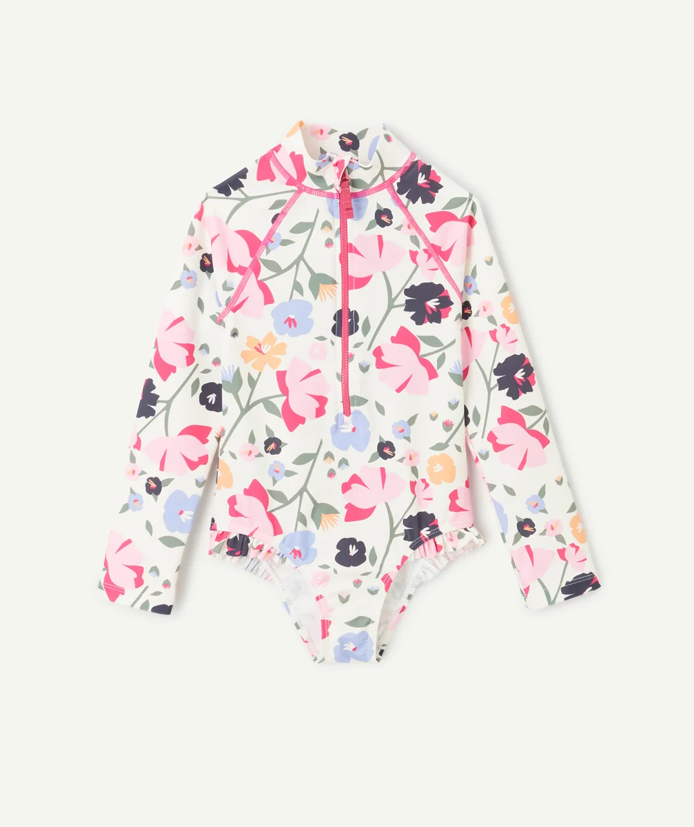 COMBINAISON ANTI-UV ZIPPÉ FILLE EN FIBRES RECYCLÉES ET IMPRIMÉ FLEURI