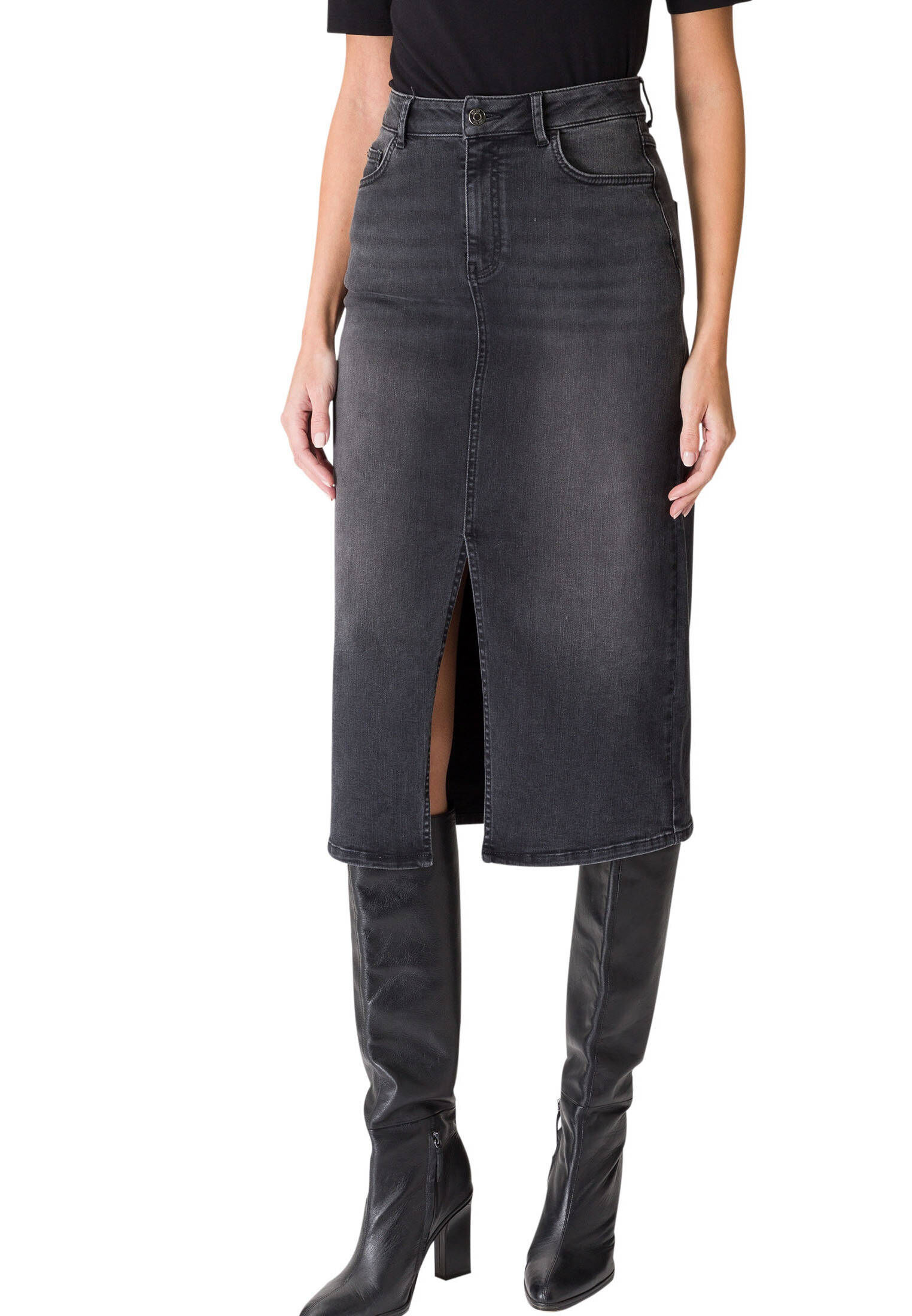 zero| Damen Jeansrock mit Schlitz