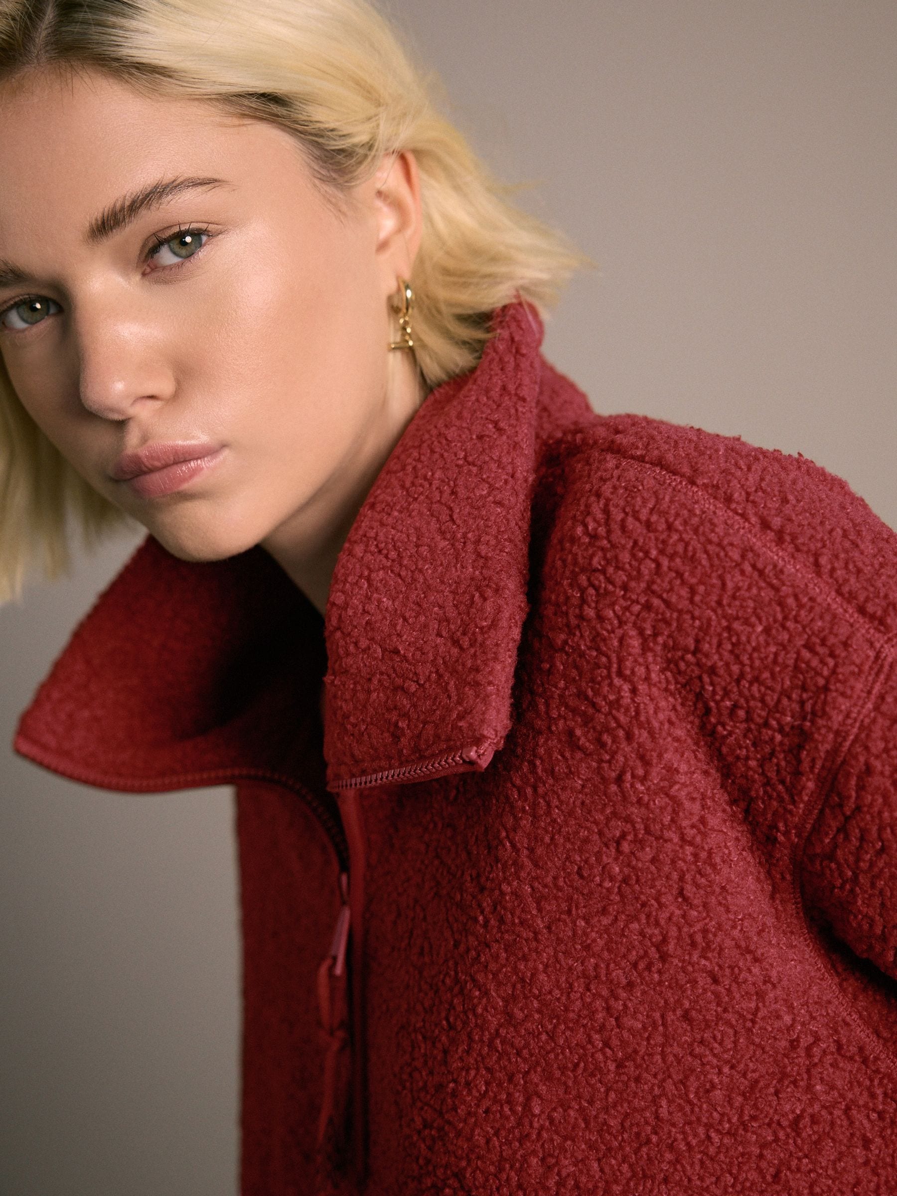 Kersrood - Soft Touch Knusse Teddy Borg Kwartrondrits Fleece