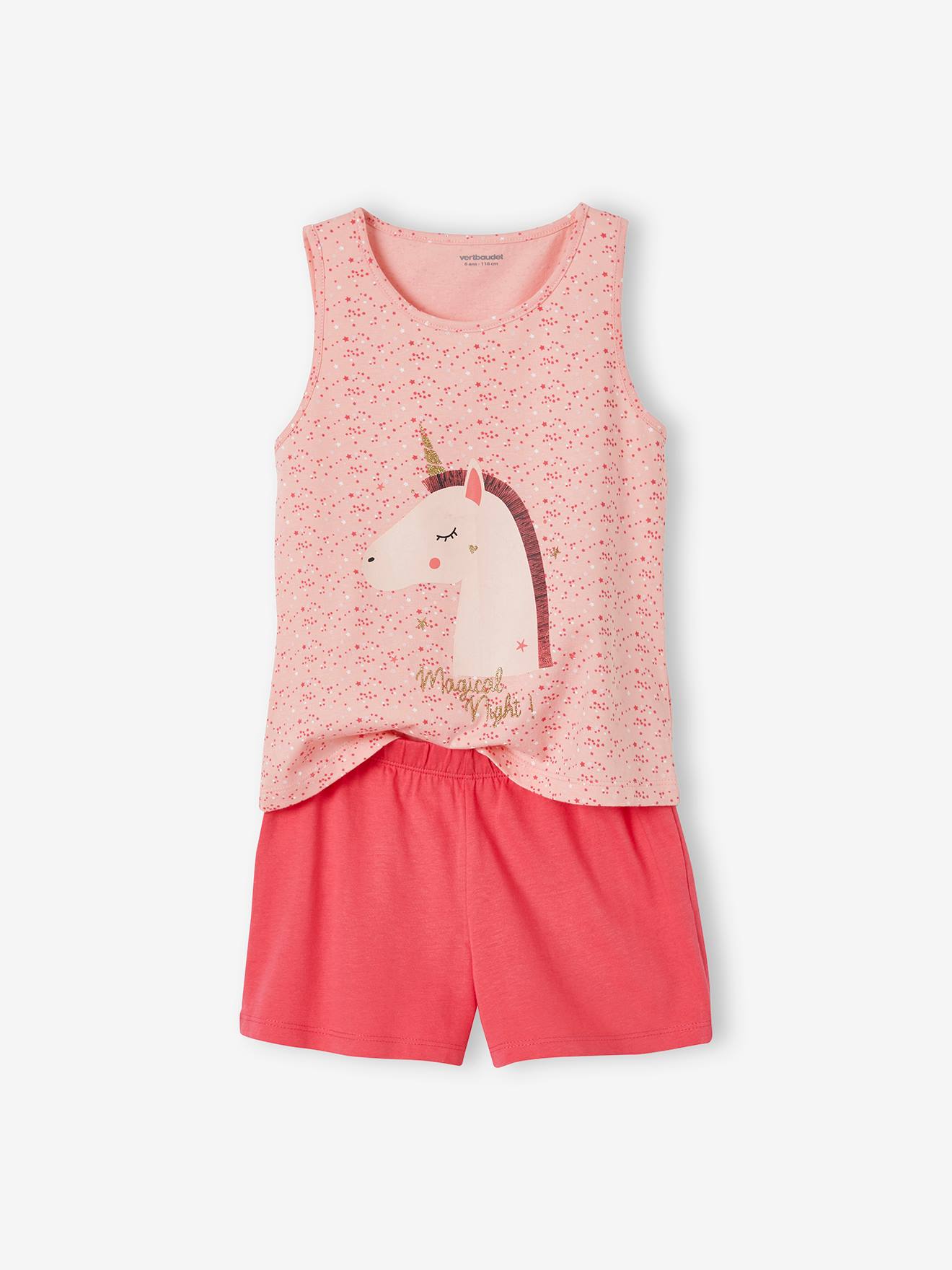 Conjunto de 2 pijamas com shorts estampados rosa tamanho médio.