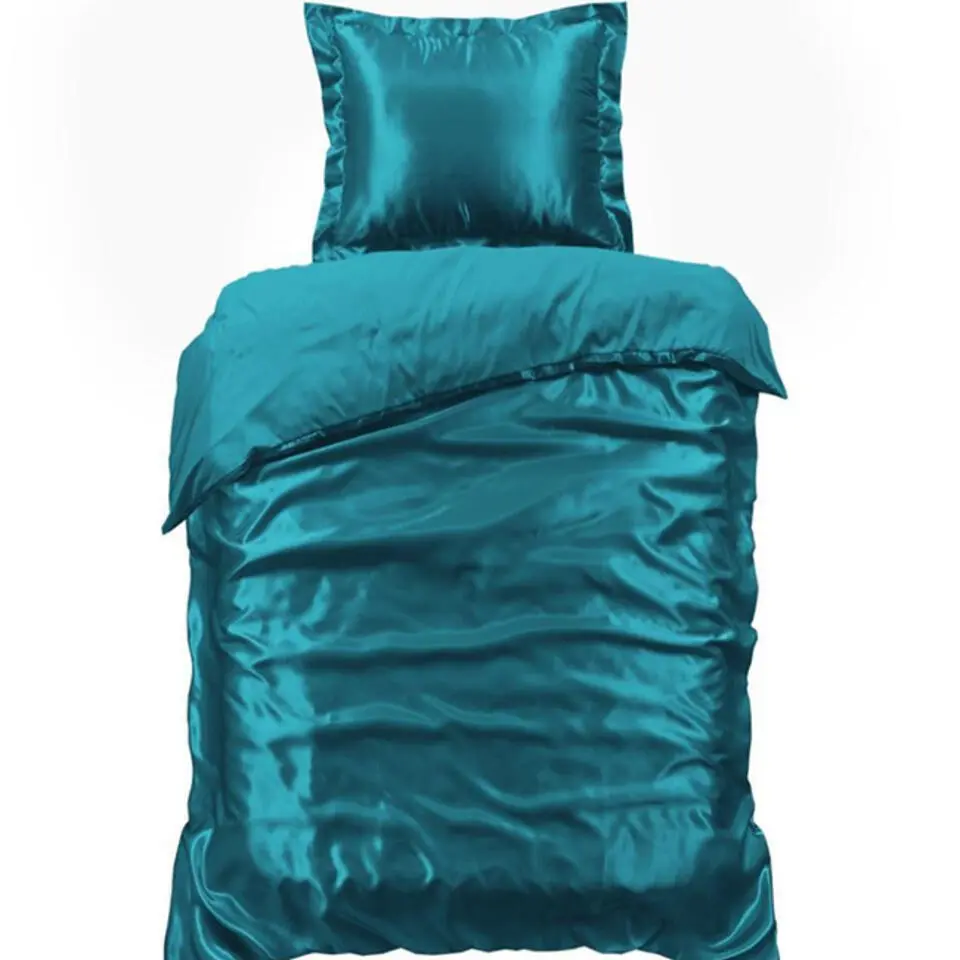 Glanzend Satijnen Dekbedovertrek Beauty Silk Aqua-1-persoons (140 x...