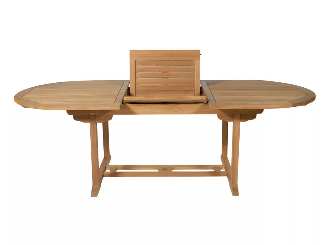 Salle à manger de jardin en teck : une table extensible L.180 / 240 cm et 6 chaises pliantes - Naturel clair - BYBLOS II de MYLIA