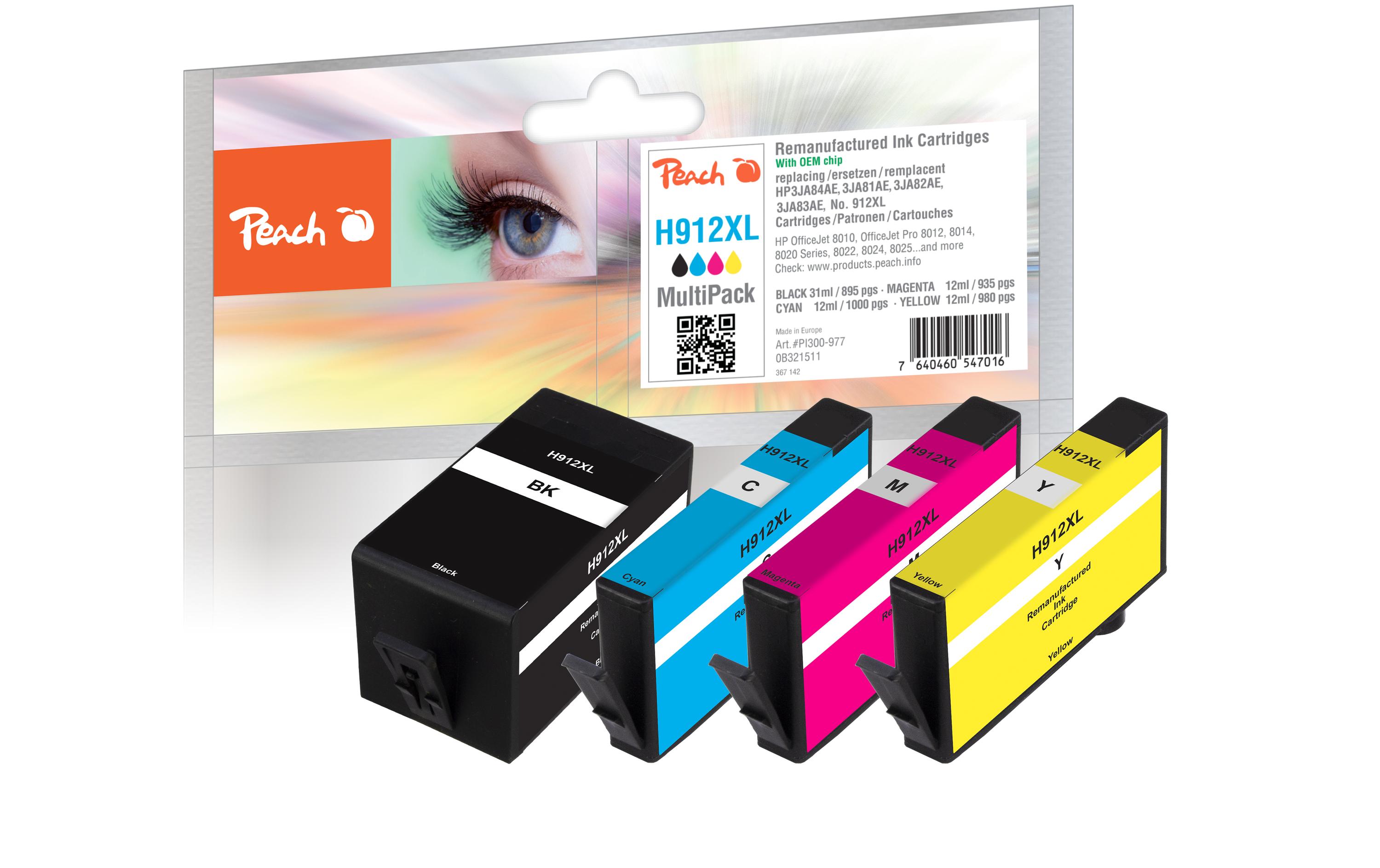Tinte HP Nr. 912XL Multi-Pack C, M, Y, BKDruckerpatrone: Schwarz, Cyan, Magenta, Gelb