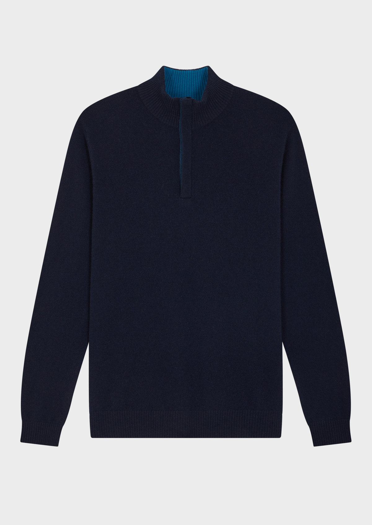 Pull col zippé en cachemire uni bleu marine