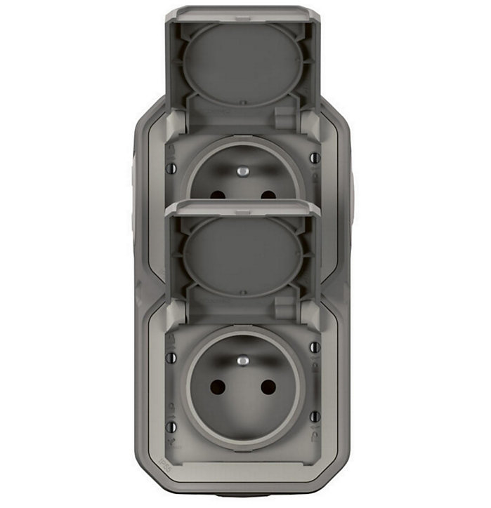 Prise verticale Legrand Plexo gris en saillie, lot de 2