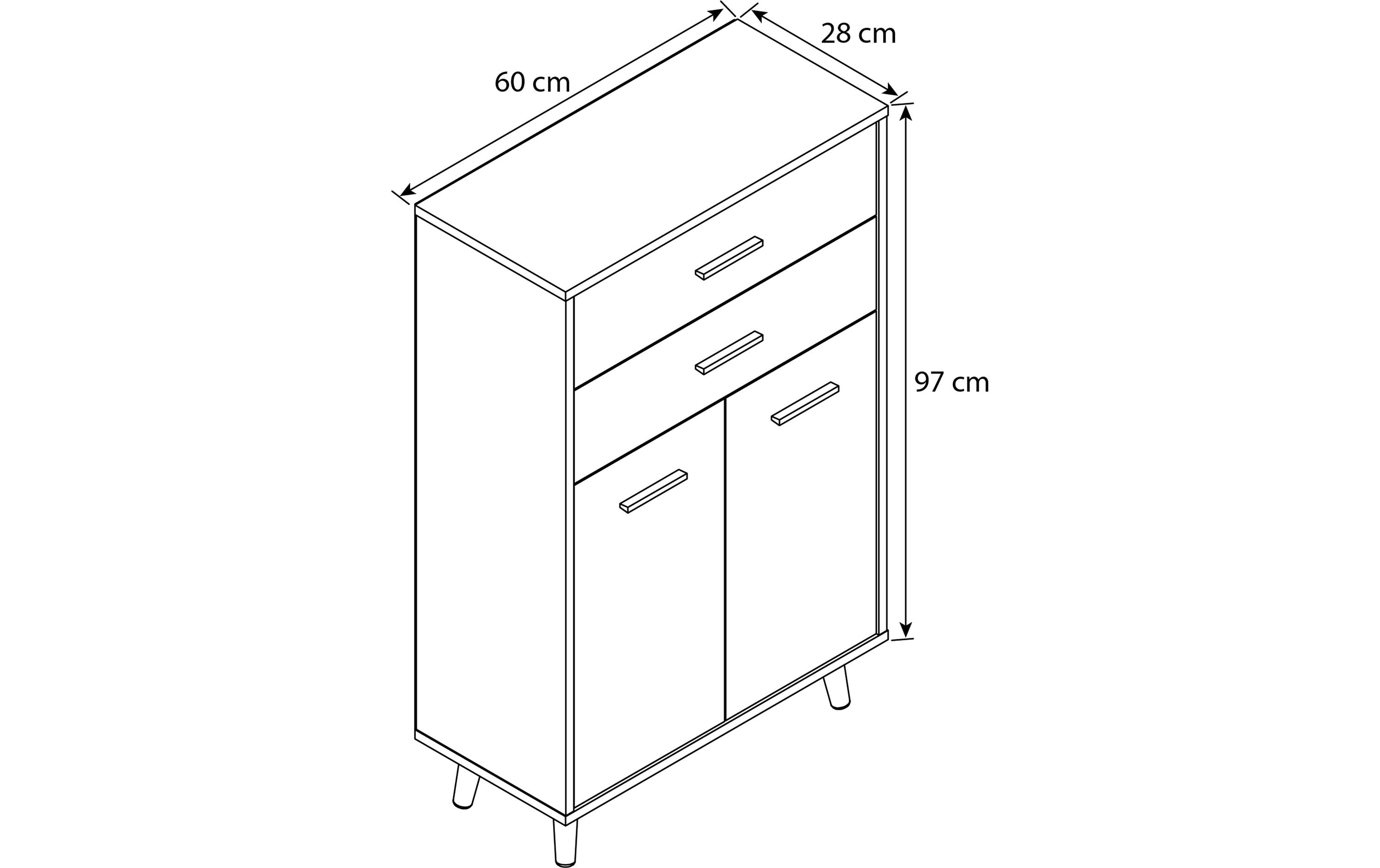 Kommode Lindas 60 x 97 cm, Weiss/Anthrazit<br>Aufbewahrungsschrank