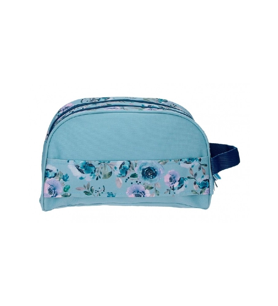 Nécessaire dupla Movom com estampa de flores silvestres azuis - 24x14x10cm -