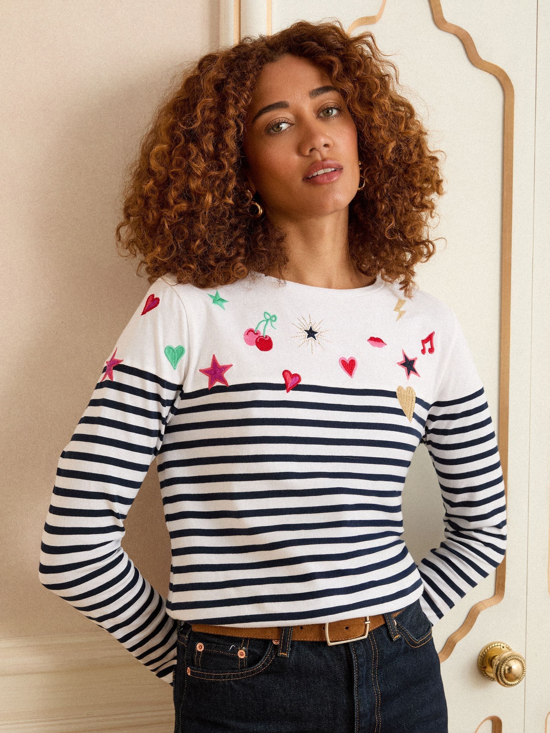 Love & Roses Stripe Embroidered Top
