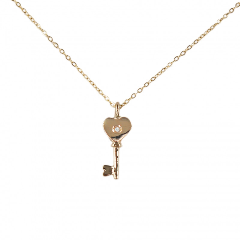 Collier Femme Or Jaune et Diamant - Pendentif Clé d'Amour