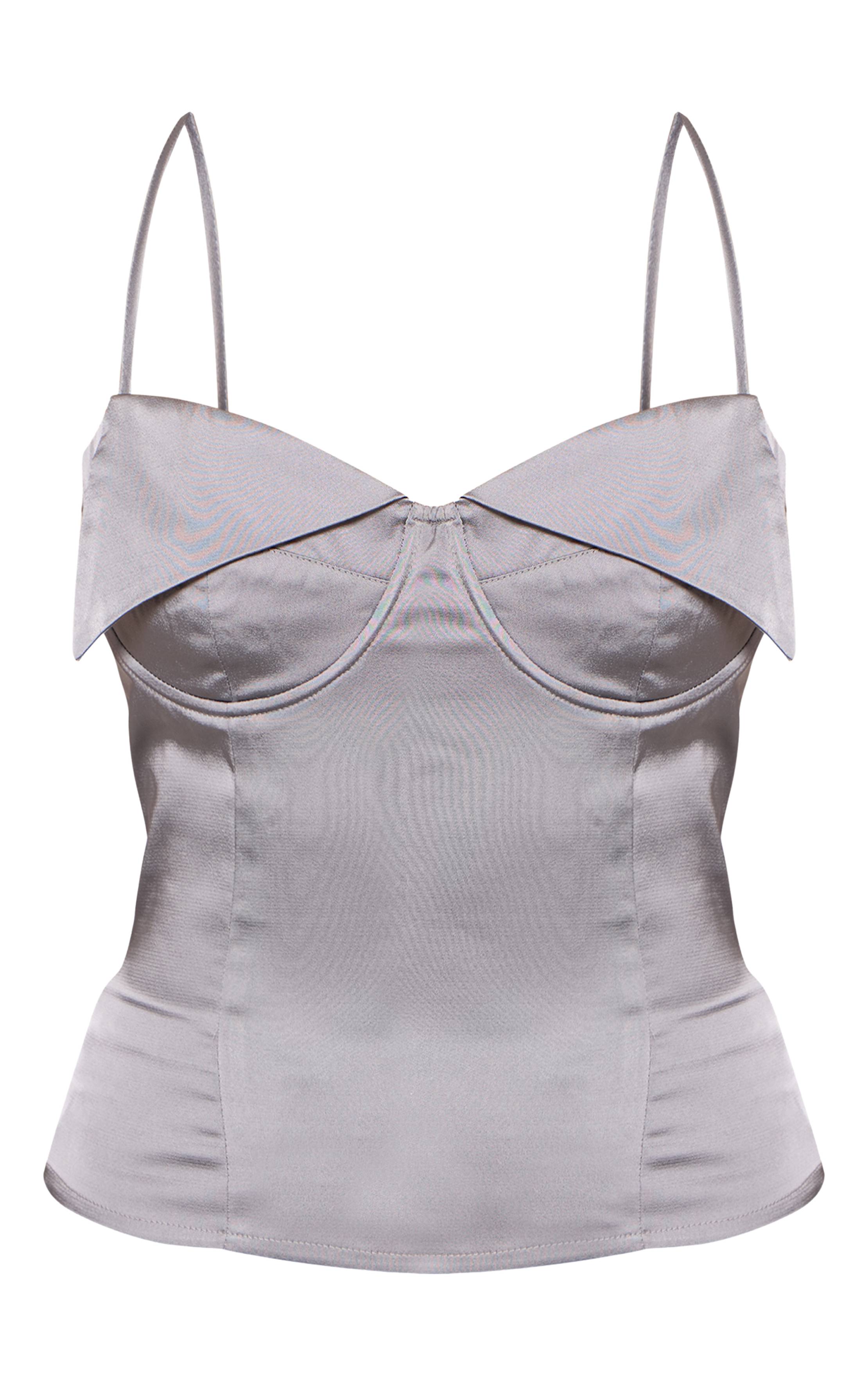 Charbon Top Long À Bretelles En Satin Avec Détail Drapé
