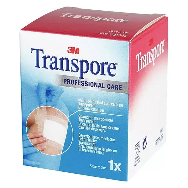 Fita adesiva microporosa 3M Transpore para plástico, 50 mm x 5 m