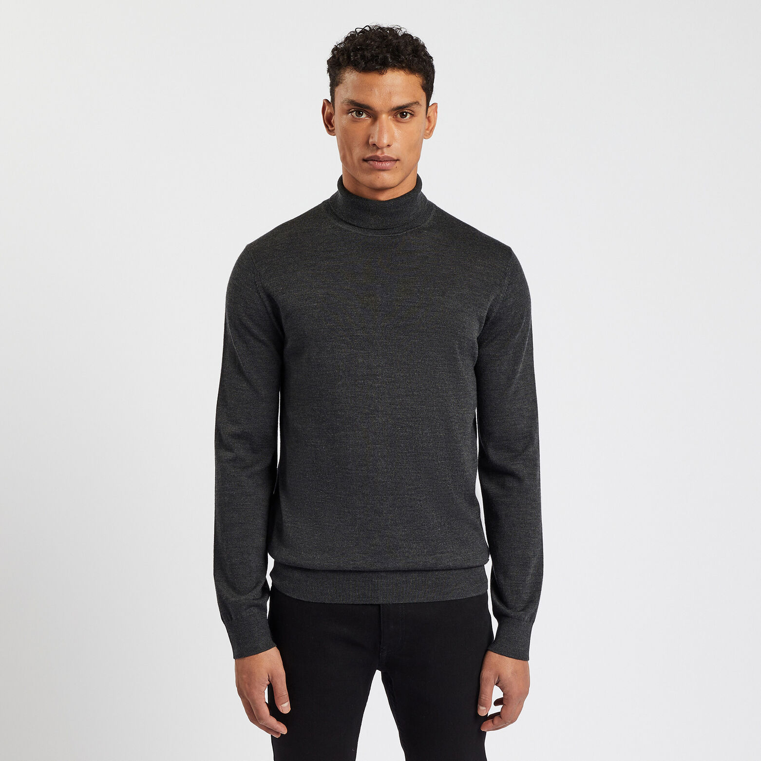 Pull col roulé en laine mérinos Gris foncé