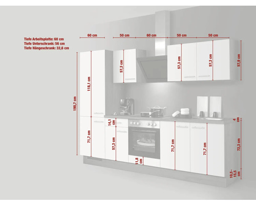 IMPULS keukenblok zonder apparatuur PESCE 270 cm wit mat voorgemonteerde variant links IP120-IBZ4270A3-K890-F628-A688-G629