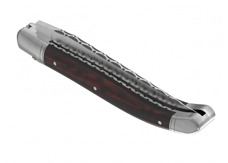 Couteau Laguiole prestige avec un manche en bois d'amourette et mitres en acier inoxydable