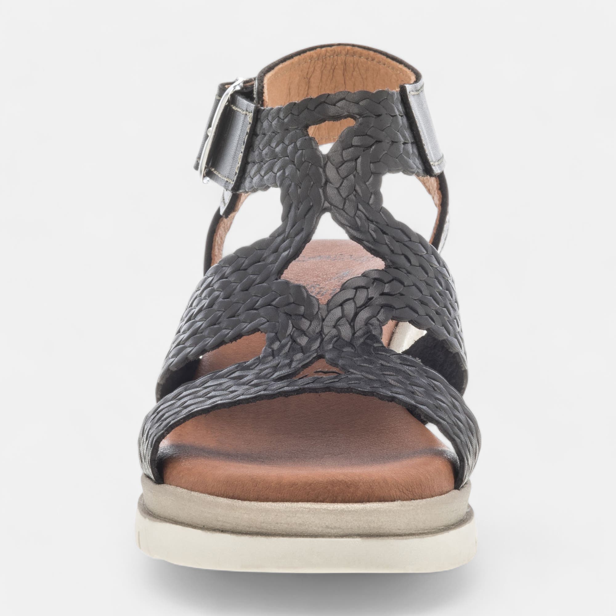 Sandales à talon compensé Femme en cuir noir