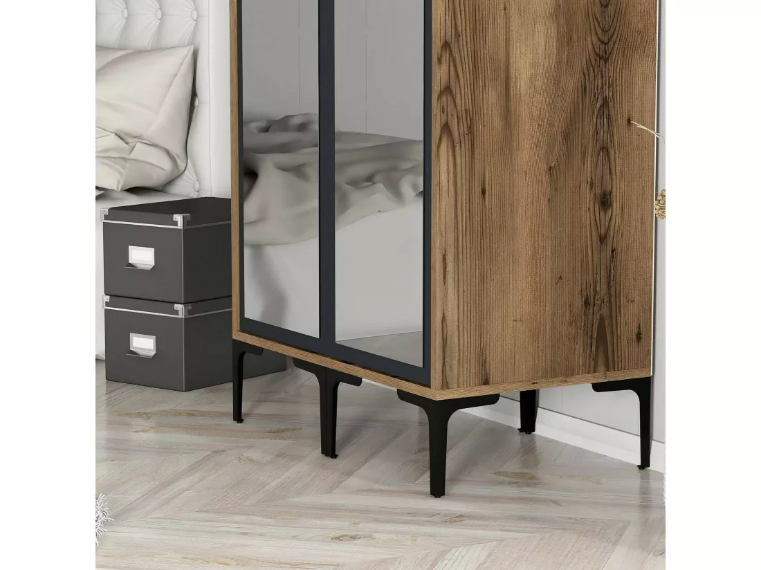 Garde-robe 2 portes Dpret, Meubles de chambre, Penderie de plain-pied, Placard à vêtements, 80x201h48 cm, Noyer et Anthracite