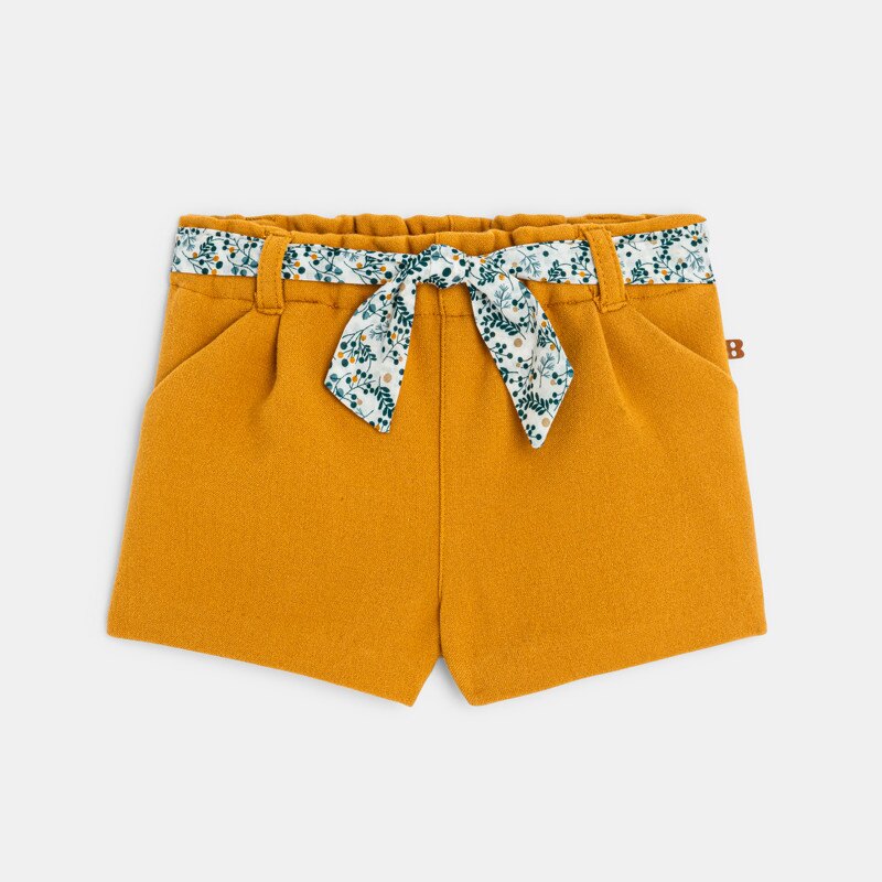 Short chaud ceinture fleurie jaune bébé fille Jaune